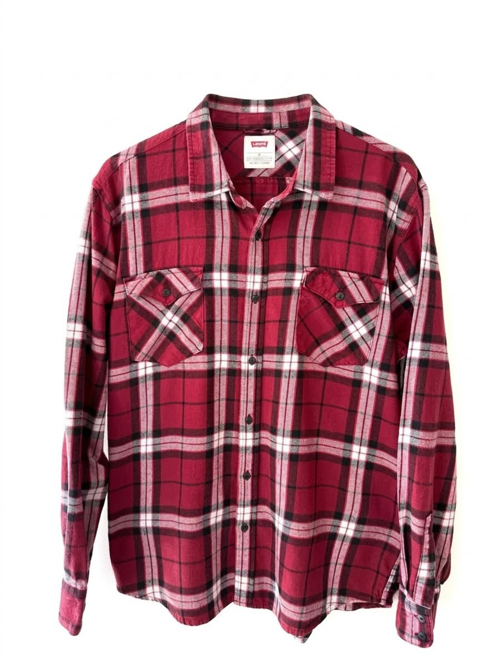 Levi's Red & Black Plaid Flannel Button Down Shirt XL Grunge Gorpcore Cabincore